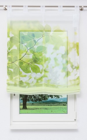 Grüntönen zarte Fensterdeko - Raffrollo natürlichen in in Grün